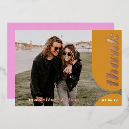 Invitación Con Relieve Metalizado Boda de arco retro amarillo rosado moderno gracias