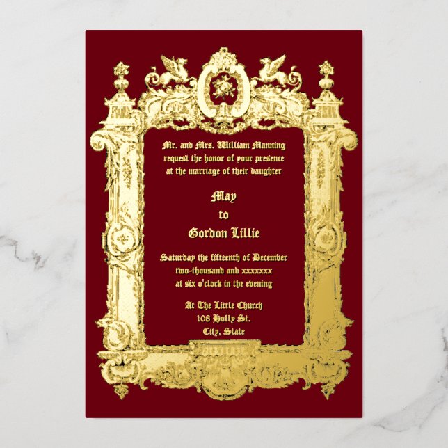 Invitación Con Relieve Metalizado Boda de armazón de la época victoriana Griffin Roc (Anverso)