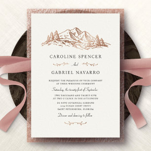 Invitación Con Relieve Metalizado Boda de Aventura en las Montañas