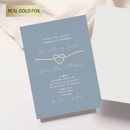 Invitación Con Relieve Metalizado Boda de azul polvoriento y dorado