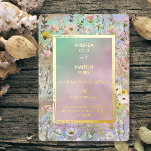 Invitación Con Relieve Metalizado Boda de Boho Wildflower ruso colorido