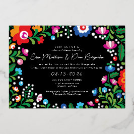 Invitación Con Relieve Metalizado Boda de bordado mexicano de plata cena