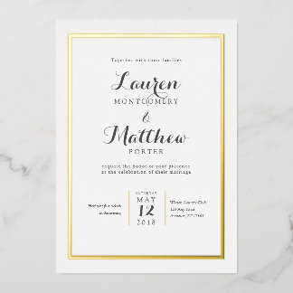 Invitación Con Relieve Metalizado Boda de borde clásico elegante y moderno