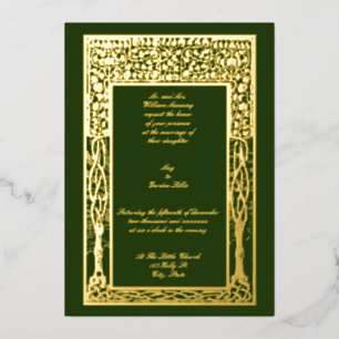 Invitación Con Relieve Metalizado Boda de borde de árbol de frutas de artes y artesa