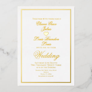 Invitación Con Relieve Metalizado Boda de borde de guión elegante presionado