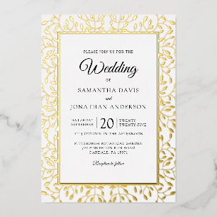 Invitación Con Relieve Metalizado Boda de borde de hoja de oro de hoja