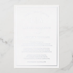 Invitación Con Relieve Metalizado Boda de borde de monograma de papel de plata román