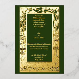 Invitación Con Relieve Metalizado Boda de borde del follaje del árbol de artesanías 