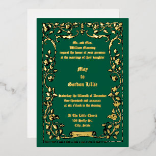 Invitación Con Relieve Metalizado Boda de borde floral de rollos de rosa modernista
