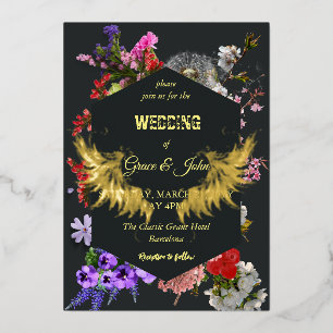 Invitación Con Relieve Metalizado Boda de borde geométrico florístico romántico