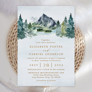 Invitación Con Relieve Metalizado Boda de bosque de árbol rústico acuarela de montañ