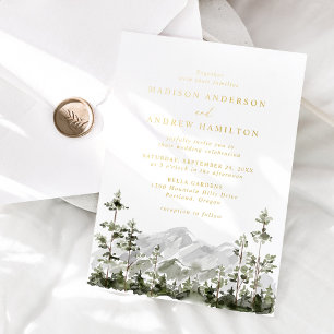 Invitación Con Relieve Metalizado Boda de bosque de montaña perenne rústico