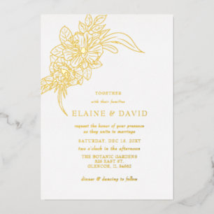 Invitación Con Relieve Metalizado Boda de bosquejo floral elegante minimalista