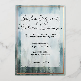 Invitación Con Relieve Metalizado Boda de Bosques Rústicos Misty