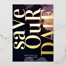 Invitación Con Relieve Metalizado Boda de caída morada monograma moderno