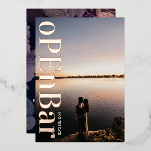 Invitación Con Relieve Metalizado Boda de caída morada monograma moderno