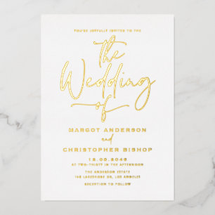 Invitación Con Relieve Metalizado Boda de caligrafía a mano simple
