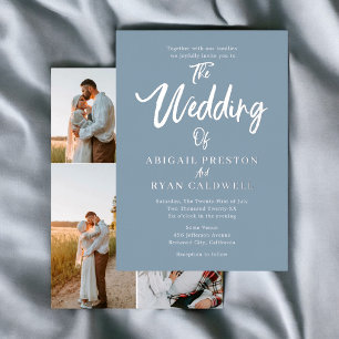 Invitación Con Relieve Metalizado Boda de Caligrafía a Pincel 4 Foto Azul
