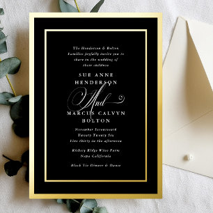 Invitación Con Relieve Metalizado Boda de caligrafía clásica en blanco y negro