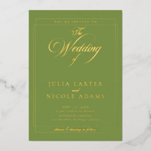 Invitación Con Relieve Metalizado Boda de caligrafía clásica en marfil negro