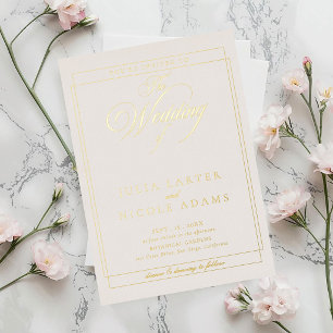 Invitación Con Relieve Metalizado Boda de caligrafía clásica marfil negro