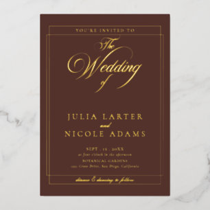 Invitación Con Relieve Metalizado Boda de caligrafía clásica marfil negro
