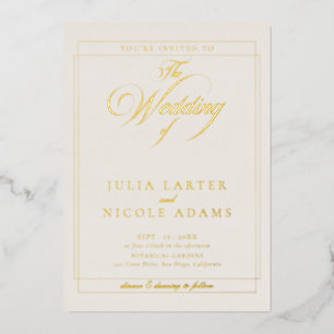 Invitación Con Relieve Metalizado Boda de caligrafía clásica marfil negro