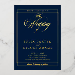 Invitación Con Relieve Metalizado Boda de caligrafía clásica marfil negro
