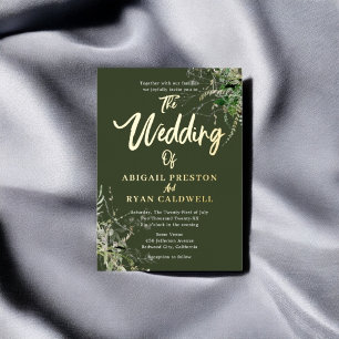 Invitación Con Relieve Metalizado Boda de Caligrafía con Cepillo de Verdor