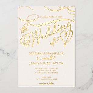 Invitación Con Relieve Metalizado Boda de Caligrafía con Florecimiento de Pan de Oro