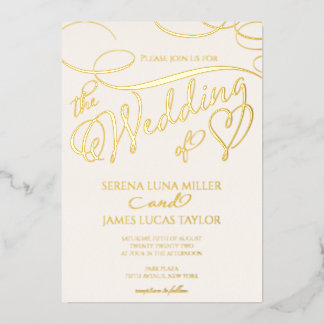 Invitación Con Relieve Metalizado Boda de Caligrafía con Florecimiento de Pan de Oro
