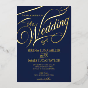 Invitación Con Relieve Metalizado Boda de Caligrafía con Florecimiento de Pan de Oro