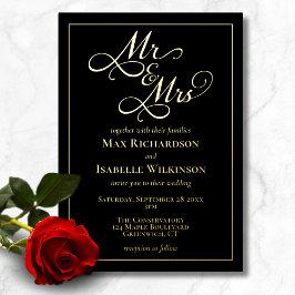 Invitación Con Relieve Metalizado Boda de caligrafía de guión romántico oro