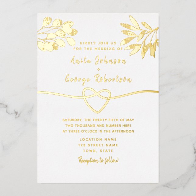 Invitación Con Relieve Metalizado Boda de caligrafía de oro (Anverso)
