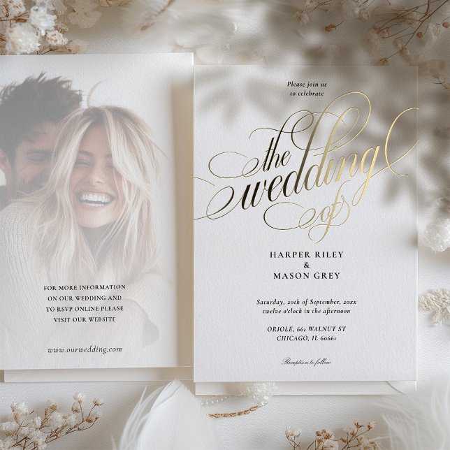Invitación Con Relieve Metalizado Boda de caligrafía de oro de lujo guión elegante (Subido por el creador)