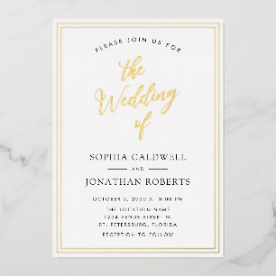 Invitación Con Relieve Metalizado Boda de caligrafía de oro real todo en uno