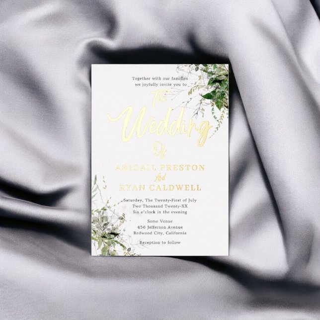 Invitación Con Relieve Metalizado Boda de caligrafía de pincel de verde (Subido por el creador)