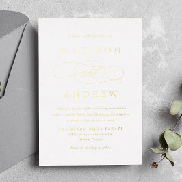 Invitación Con Relieve Metalizado Boda de Caligrafía Dorada Querida