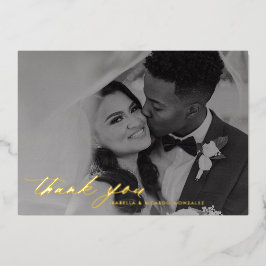 Invitación Con Relieve Metalizado Boda de caligrafía elegante foto gracias a ti real