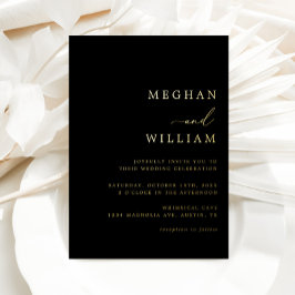 Invitación Con Relieve Metalizado Boda de caligrafía elegante y negra Gold