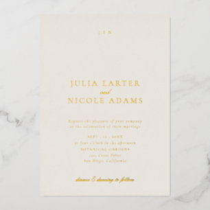 Invitación Con Relieve Metalizado Boda de caligrafía en oro de marfil clásico
