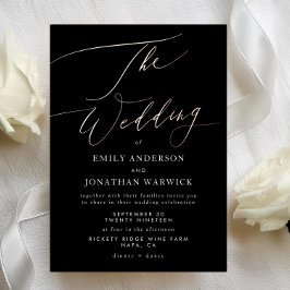 Invitación Con Relieve Metalizado Boda de Caligrafía en Oro Rosa Negro Moderno