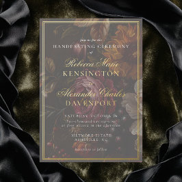 Invitación Con Relieve Metalizado Boda de Caligrafía Floral Oscura y Malhumorada con