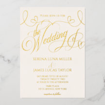 Boda de Caligrafía Floreada con Hoja de Oro Románt