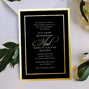 Invitación Con Relieve Metalizado Boda de Caligrafía Formal en Blanco y Negro con Do