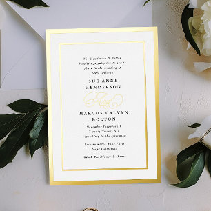 Invitación Con Relieve Metalizado Boda de caligrafía formal en blanco y negro dorado