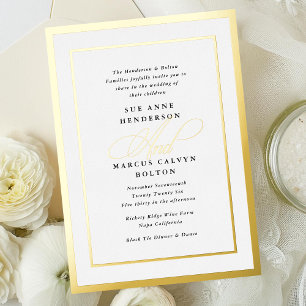 Invitación Con Relieve Metalizado Boda de caligrafía formal en blanco y negro dorado