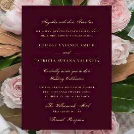 Invitación Con Relieve Metalizado Boda de caligrafía formal Gold Plum Maroon