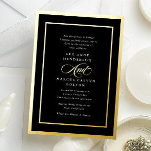 Invitación Con Relieve Metalizado Boda de caligrafía formal moderna en blanco y negr