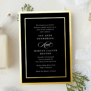 Invitación Con Relieve Metalizado Boda de caligrafía moderna en blanco y negro